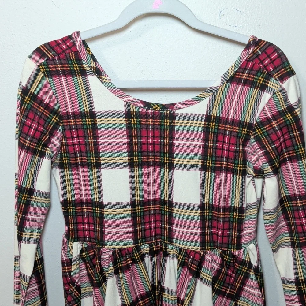 Hanna Andersson Long-Sleeve Skater Dress Christmas Tartan Plaid Girls Size 8